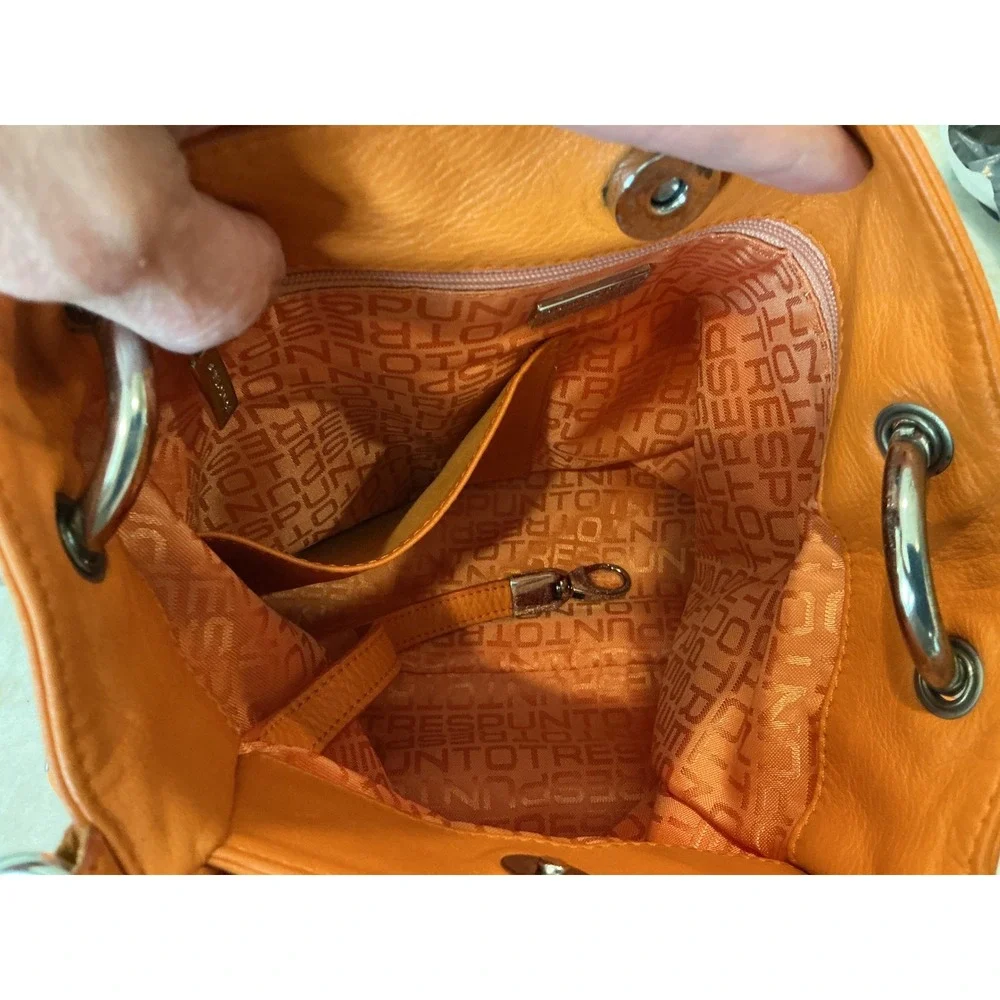 Puntotres Barcelona VINTAGE Orange Leather Satchel Crossbody Bucket Bag‎